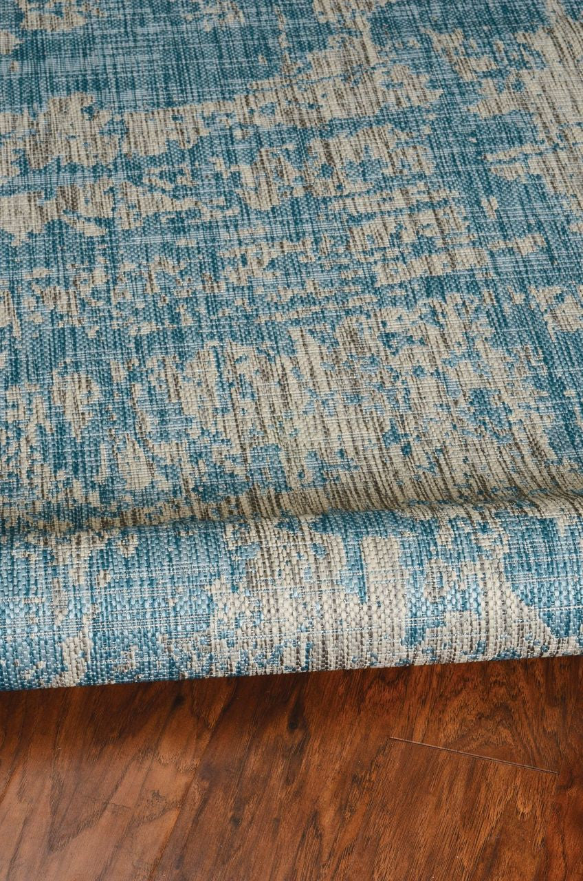 5'X7' Teal Machine Woven Uv Treated Abstract Brushstrokes Indoor Outdoor Area Rug