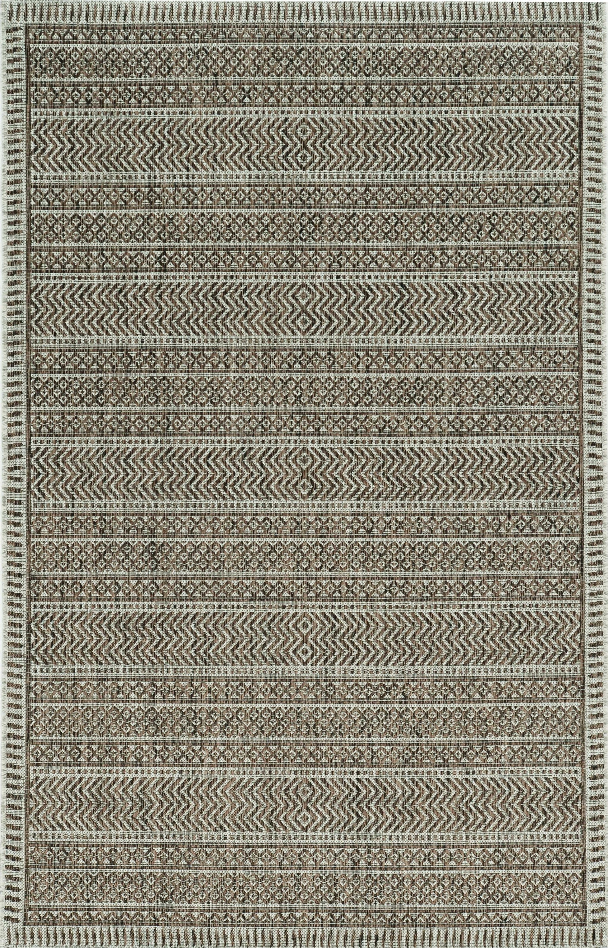 5'X7' Mocha Machine Woven Uv Treated Tribal Indoor Outdoor Area Rug