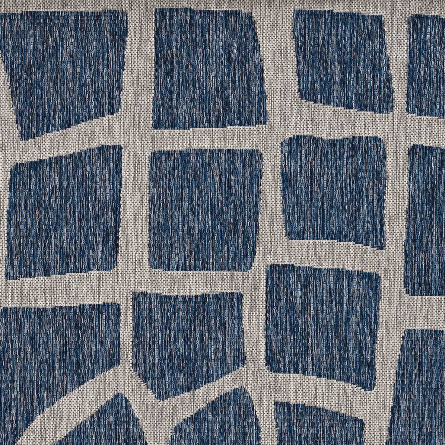 3'X5' Blue Grey Machine Woven Uv Treated Abstract Indoor Outdoor Area Rug