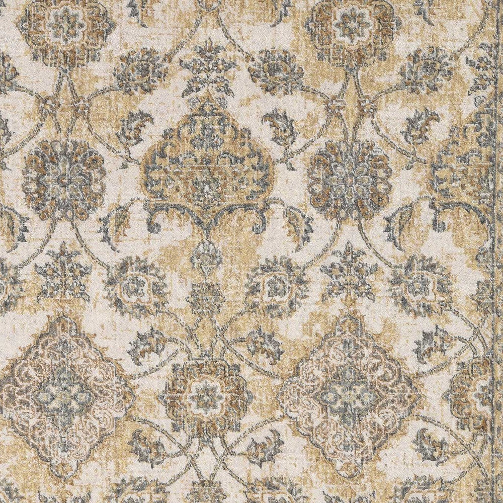 2' X 7' Ivory Sand Floral Vine Wool Indoor Runner Rug