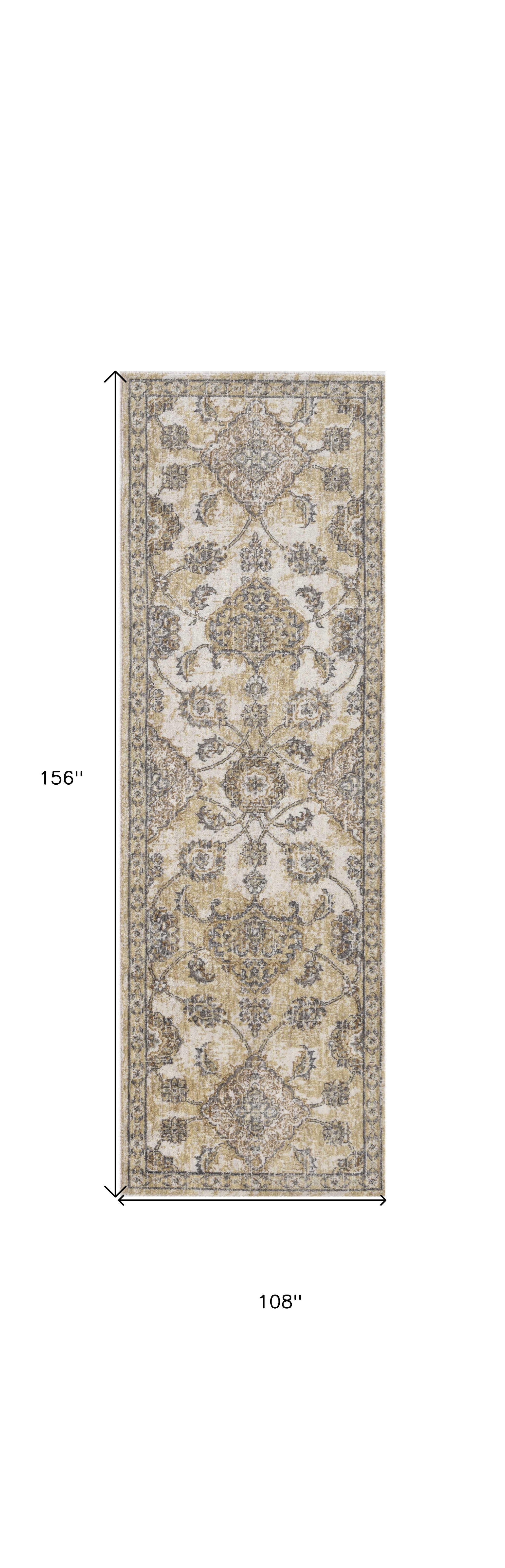 2' X 7' Ivory Sand Floral Vine Wool Indoor Runner Rug