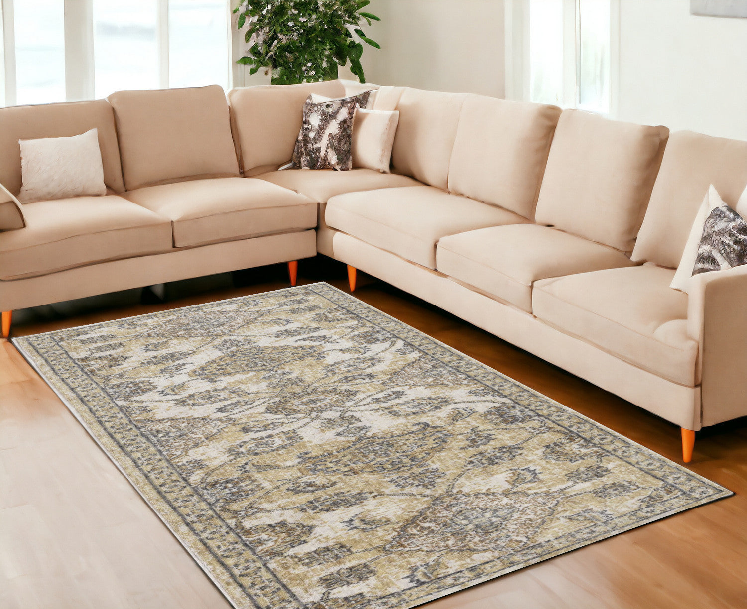 2' X 7' Ivory Sand Floral Vine Wool Indoor Runner Rug