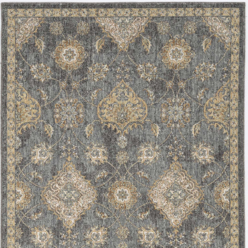 3'X5' Slate Grey Machine Woven Bordered Floral Vines Indoor Area Rug