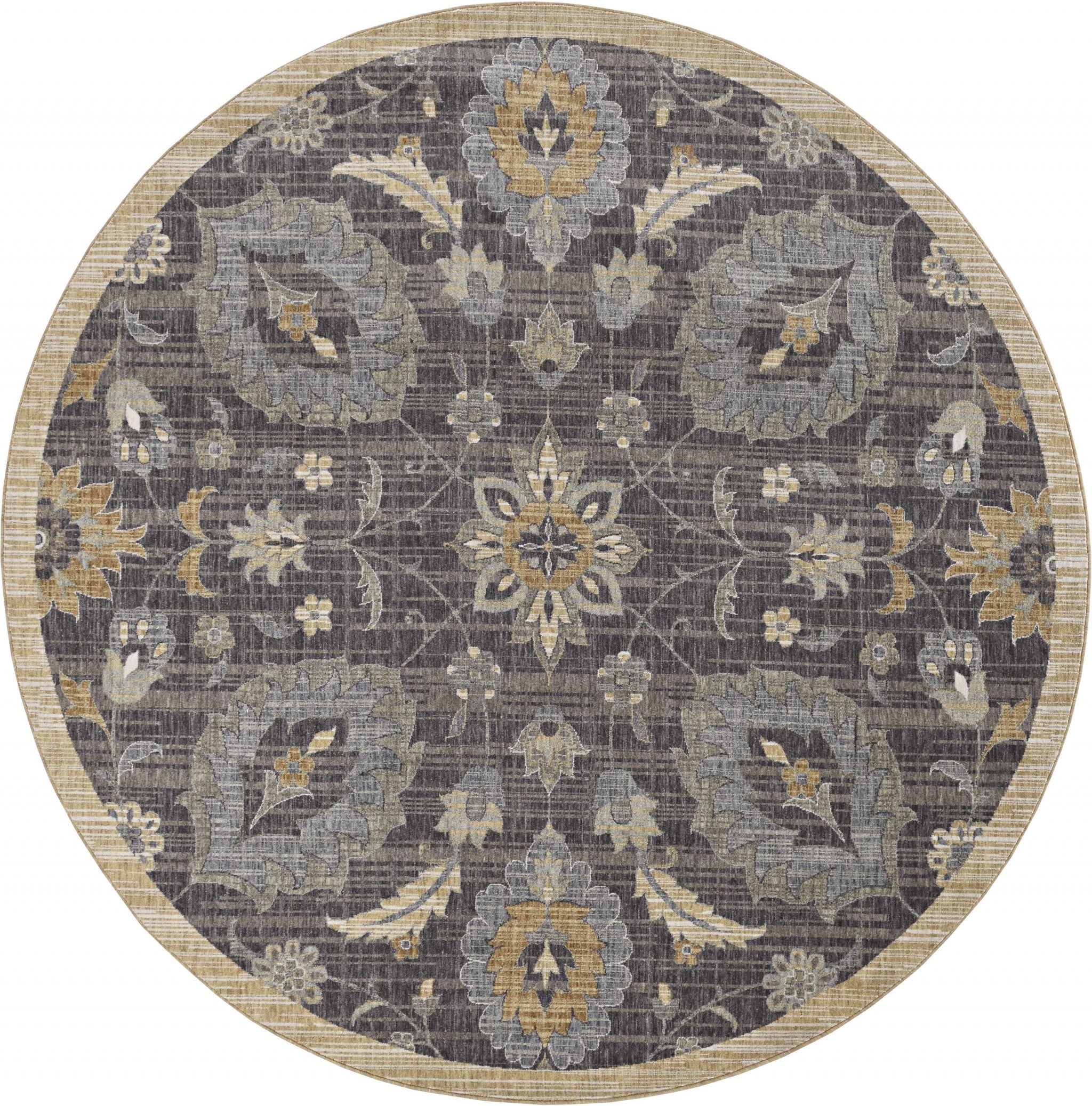 2'X3' Taupe Machine Woven Vintage Floral Traditional Indoor Accent Rug