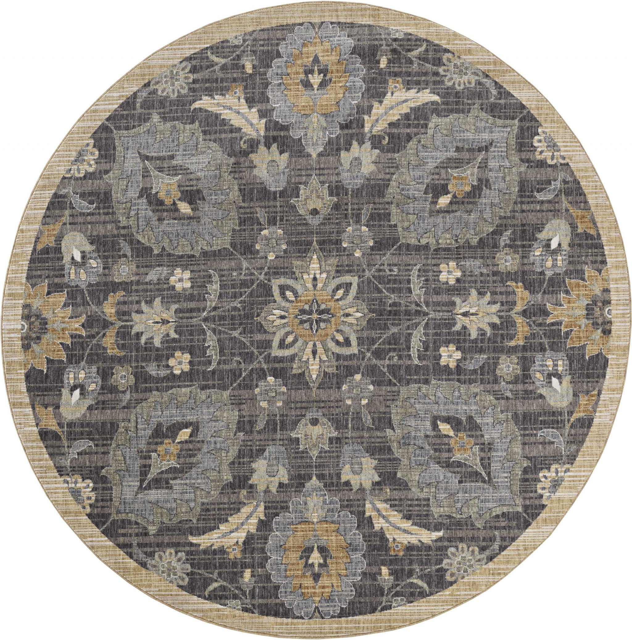 2'X3' Taupe Machine Woven Vintage Floral Traditional Indoor Accent Rug