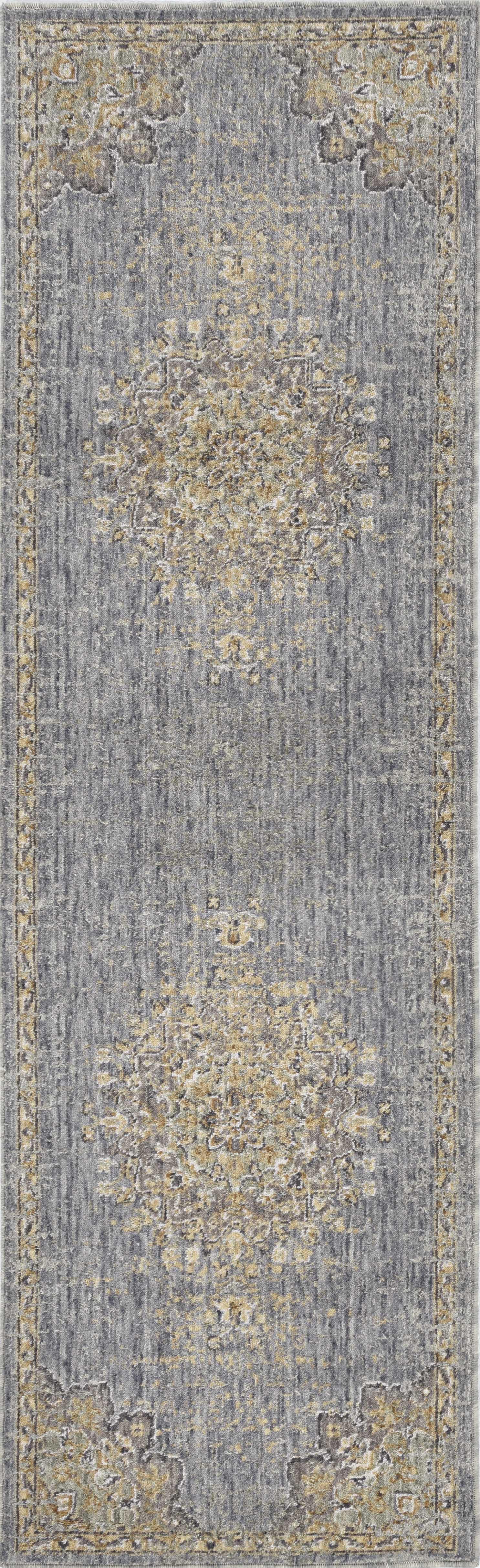 8' Slate Grey Machine Woven Vintage Traditional Indoor Runner Rug