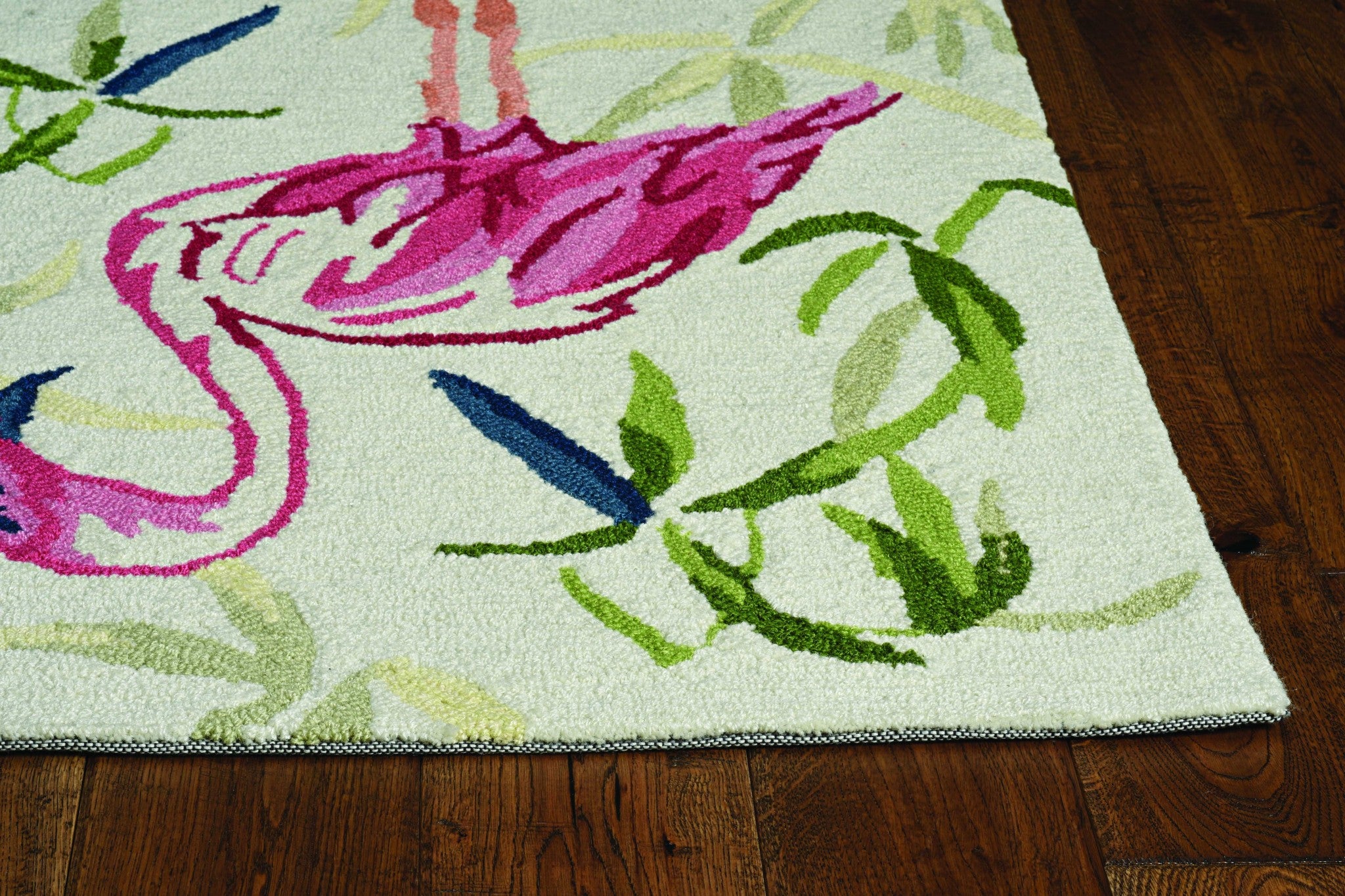 3'X5' Ivory Pink Hand Hooked Flamingo Indoor Area Rug