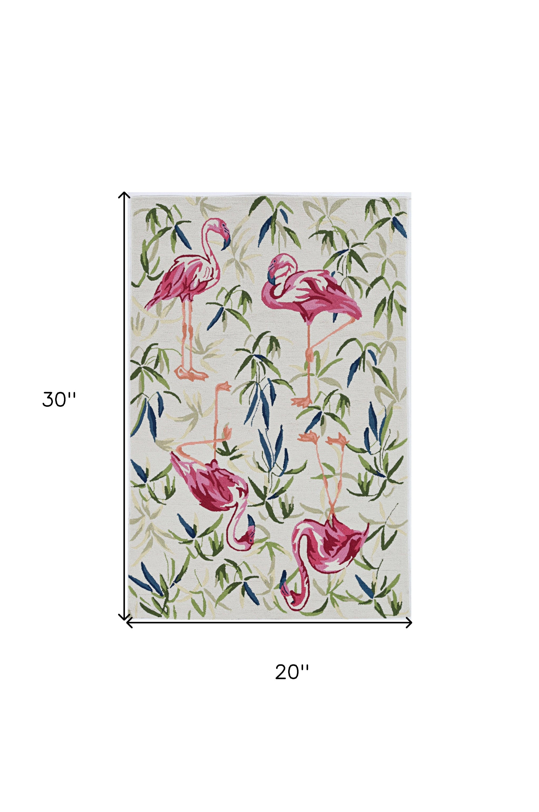 3'X5' Ivory Pink Hand Hooked Flamingo Indoor Area Rug