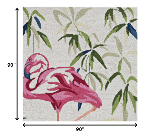 2'X3' Ivory Pink Hand Hooked Flamingo Indoor Accent Rug