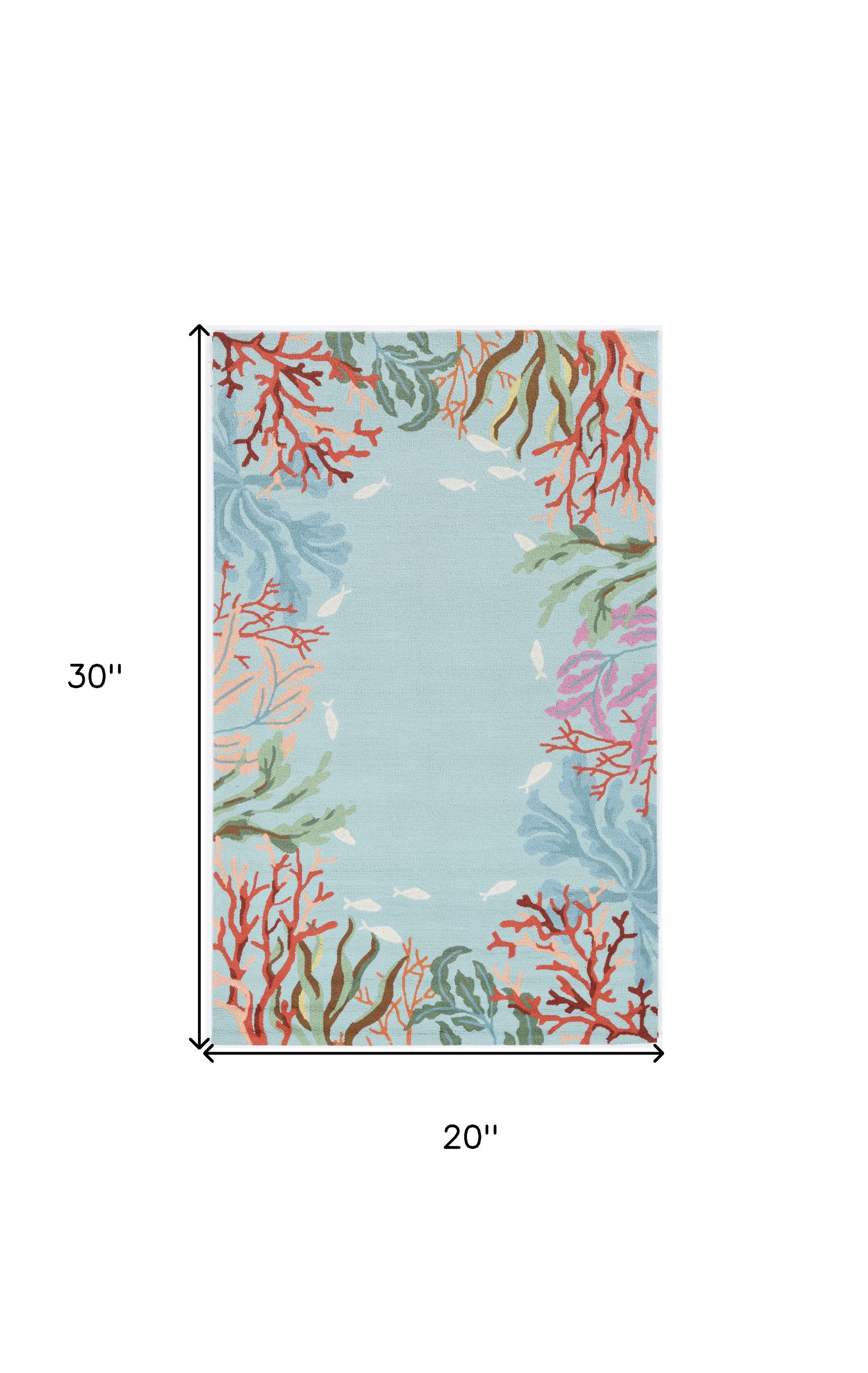 2'X4' Blue Hand Hooked Bordered Coral Reef Indoor Accent Rug