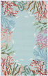 2'X4' Blue Hand Hooked Bordered Coral Reef Indoor Accent Rug