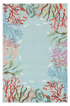 2'X4' Blue Hand Hooked Bordered Coral Reef Indoor Accent Rug