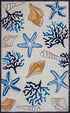 3' X 5' Ivory and Blue Seashell Hand Hooked Area Rug