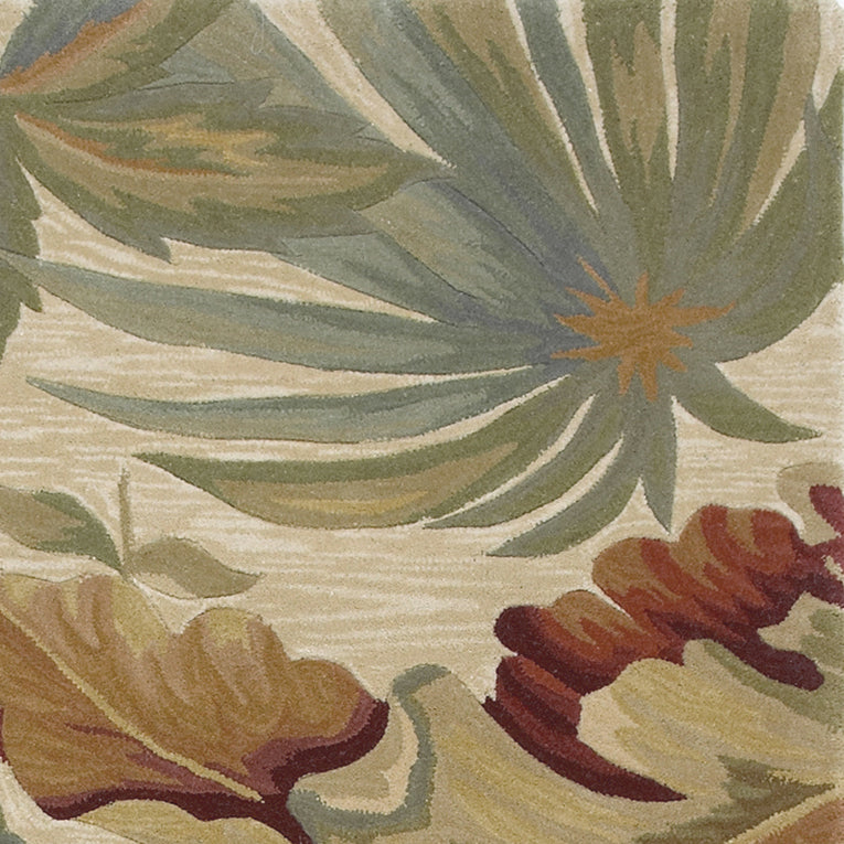 3' X 5' Ivory Tropical Leaves Wool Indoor Area Rug