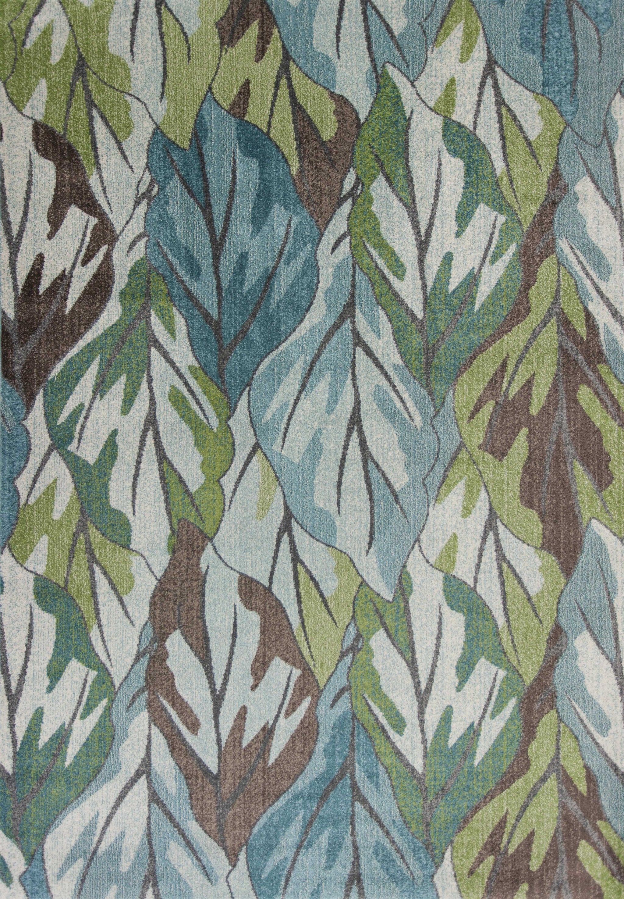 5' X 8' Blue Tropical Leaves Indoor Area Rug