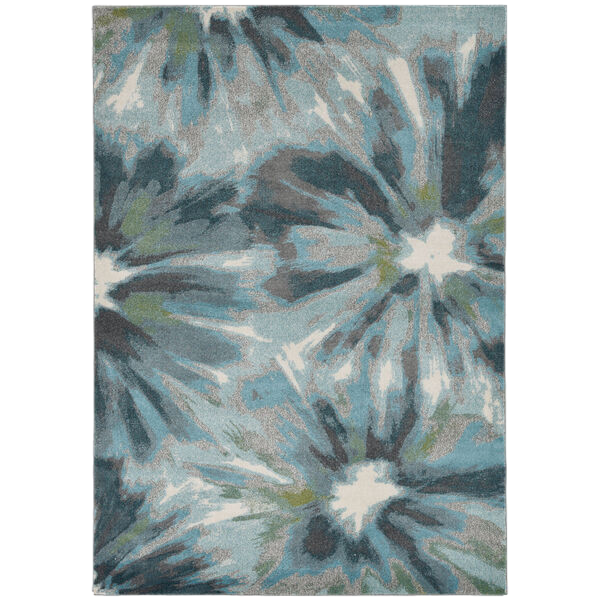 3' X 5' Teal Watercolor Leaves Area Rug