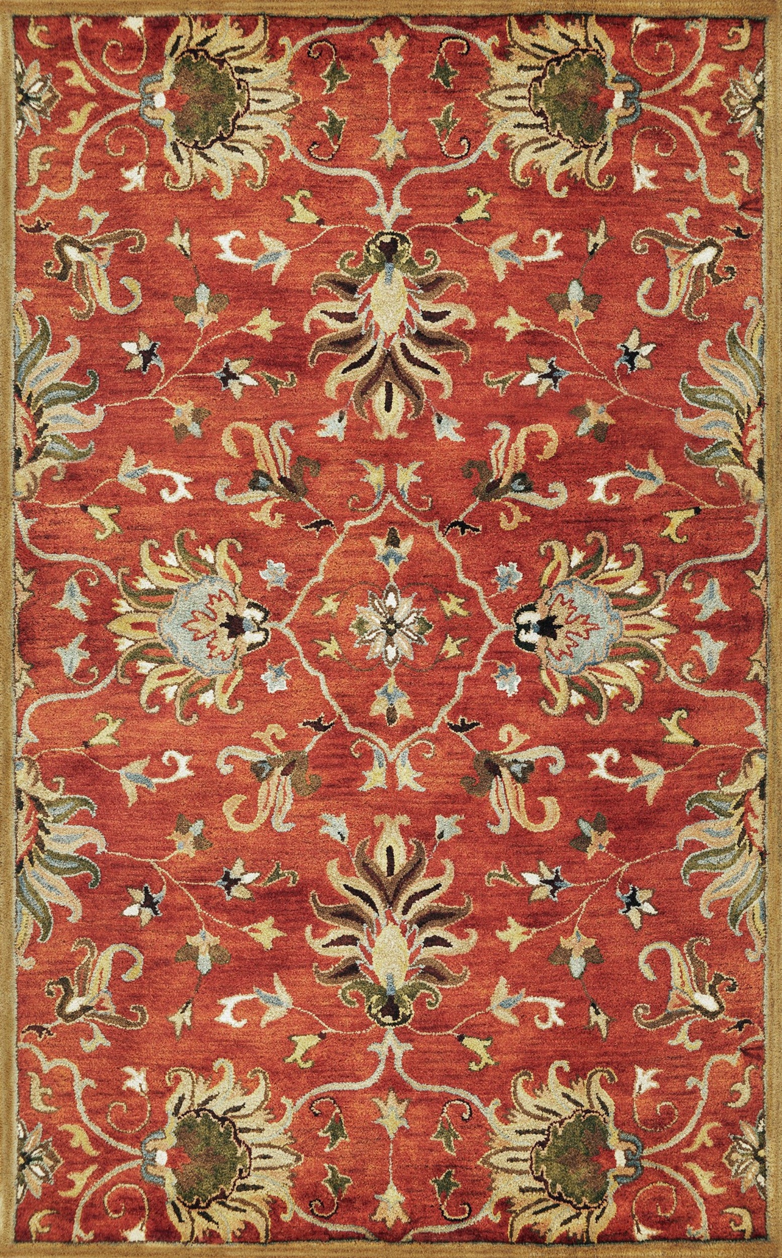 7' Sienna Orange Hand Tufted Wool Traditional Floral Indoor Runner Rug