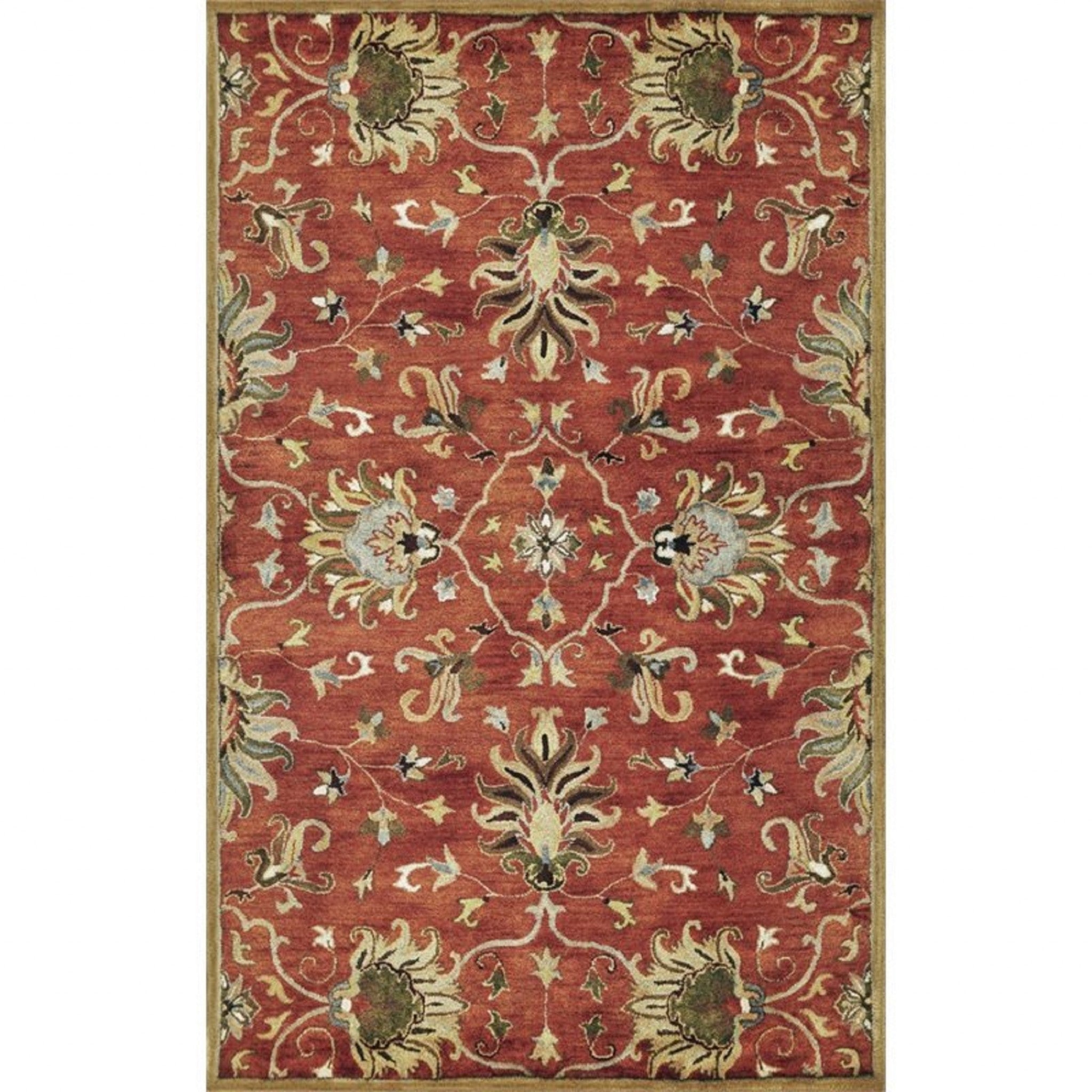 7' Sienna Orange Hand Tufted Wool Traditional Floral Indoor Runner Rug