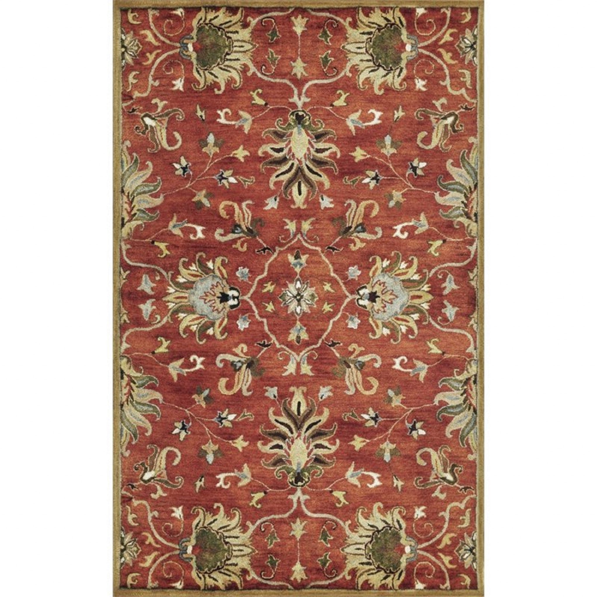 7' Sienna Orange Hand Tufted Wool Traditional Floral Indoor Runner Rug