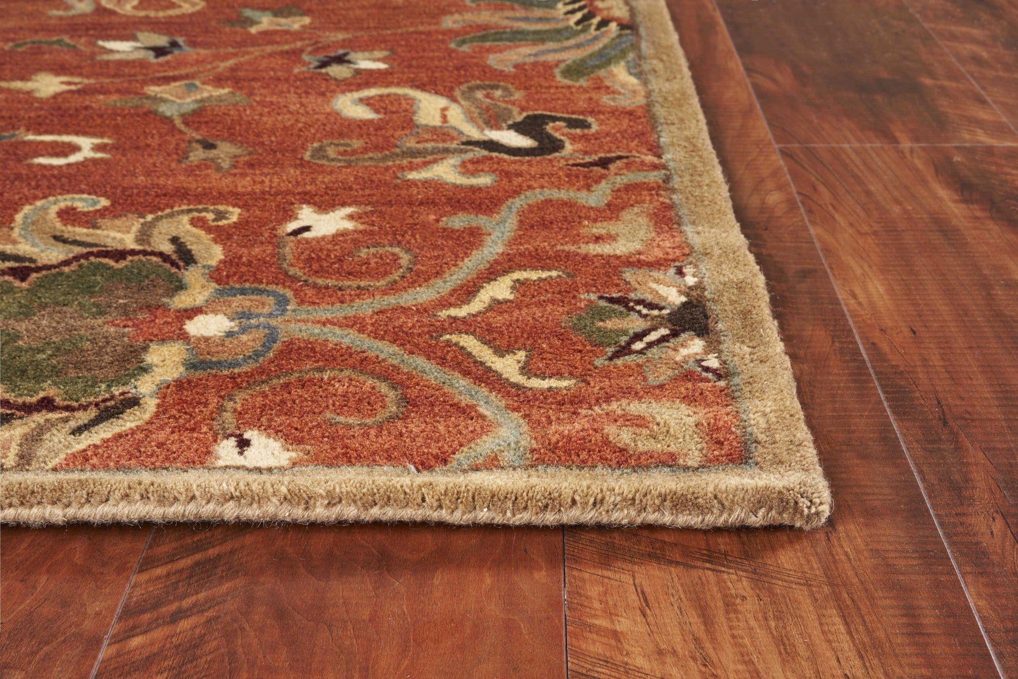 7' Sienna Orange Hand Tufted Wool Traditional Floral Indoor Runner Rug