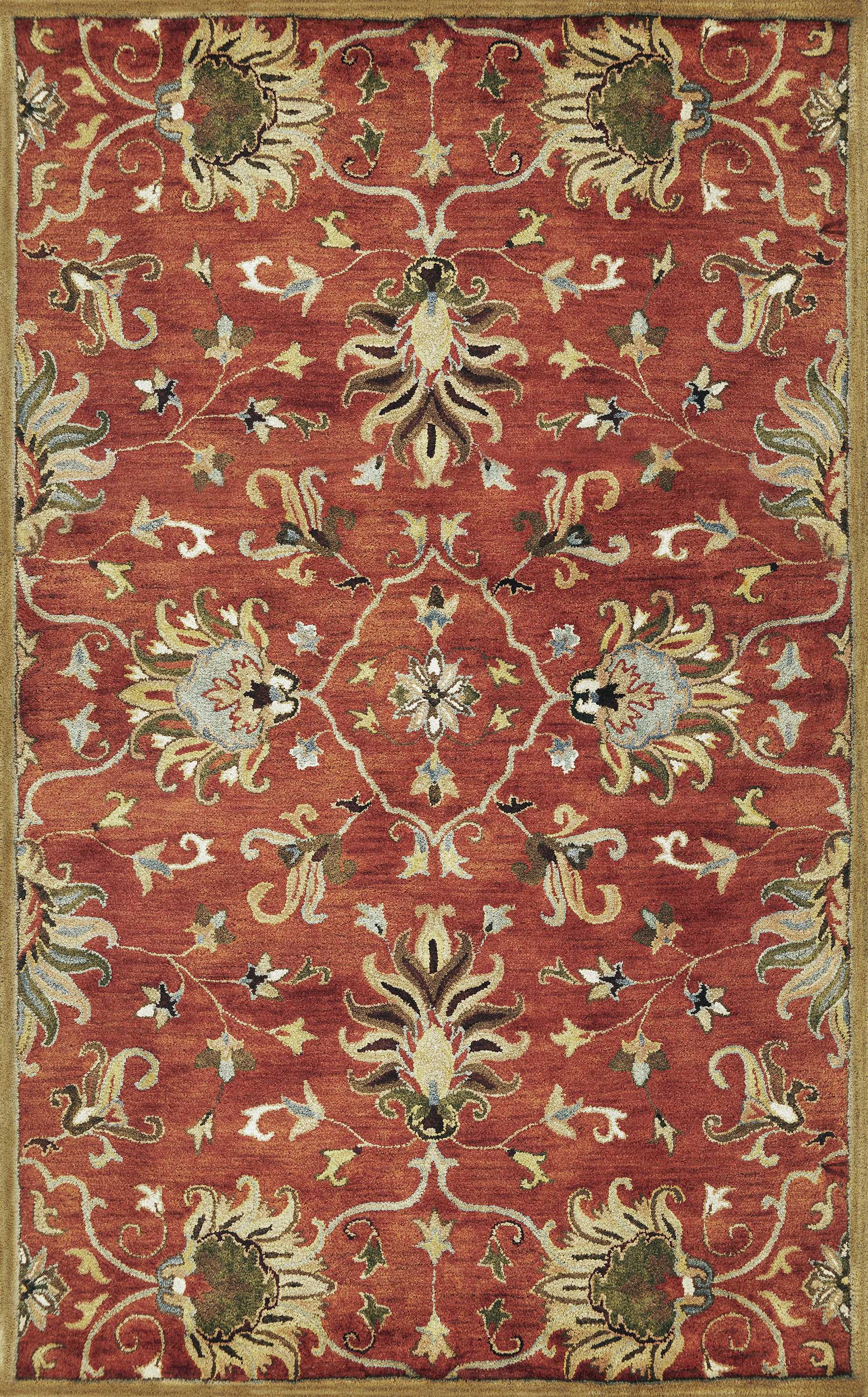 7' Sienna Orange Hand Tufted Wool Traditional Floral Indoor Runner Rug