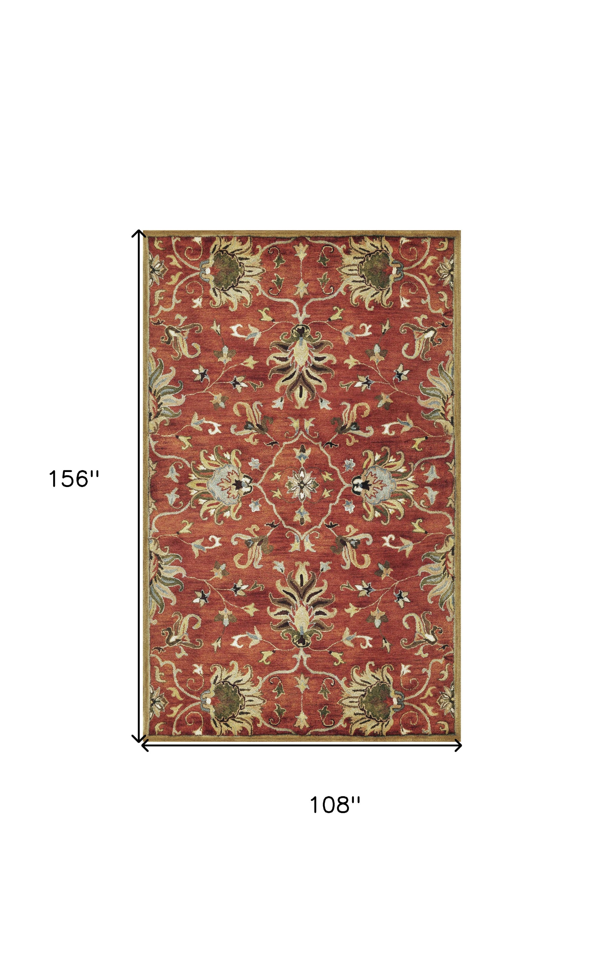 7' Sienna Orange Hand Tufted Wool Traditional Floral Indoor Runner Rug