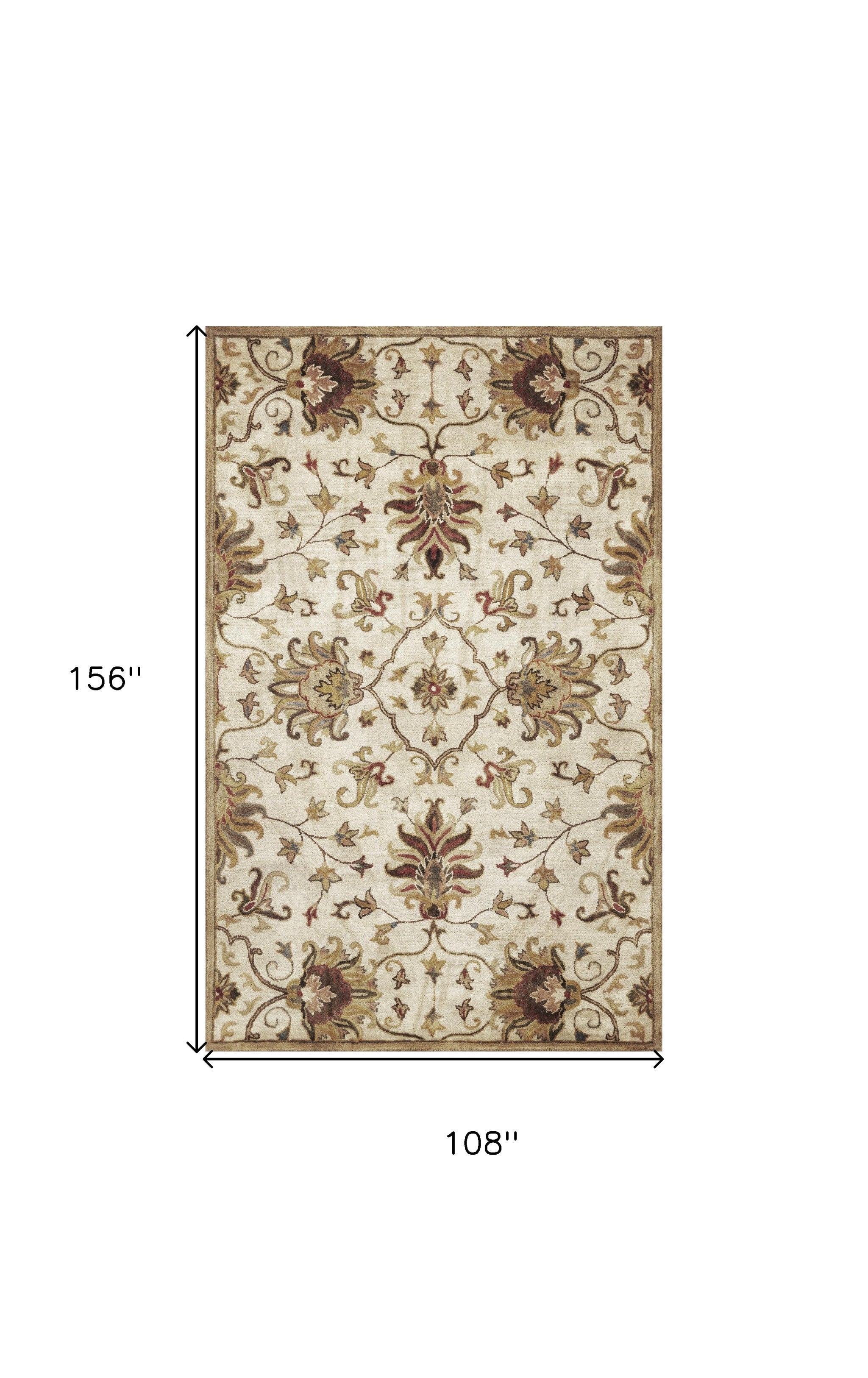 5' Round Champagne Floral Vine Wool Indoor Area Rug