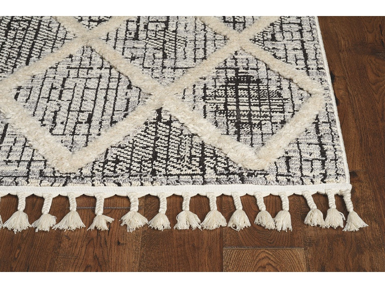 3' X 5' Charcoal Diamonds Area Rug With Fringe