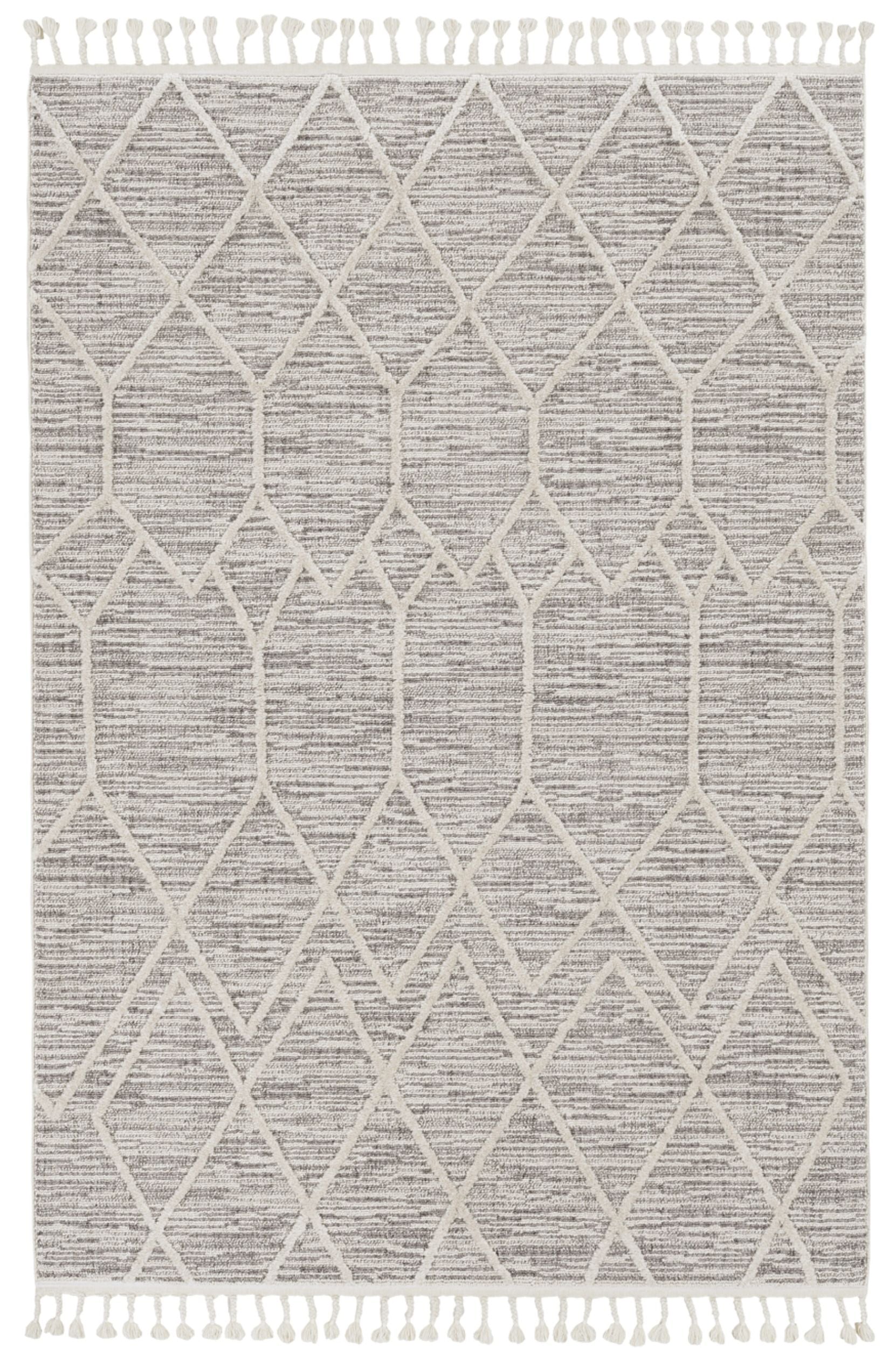 8'X11' Ivory Grey Machine Woven Geometric Indoor Area Rug