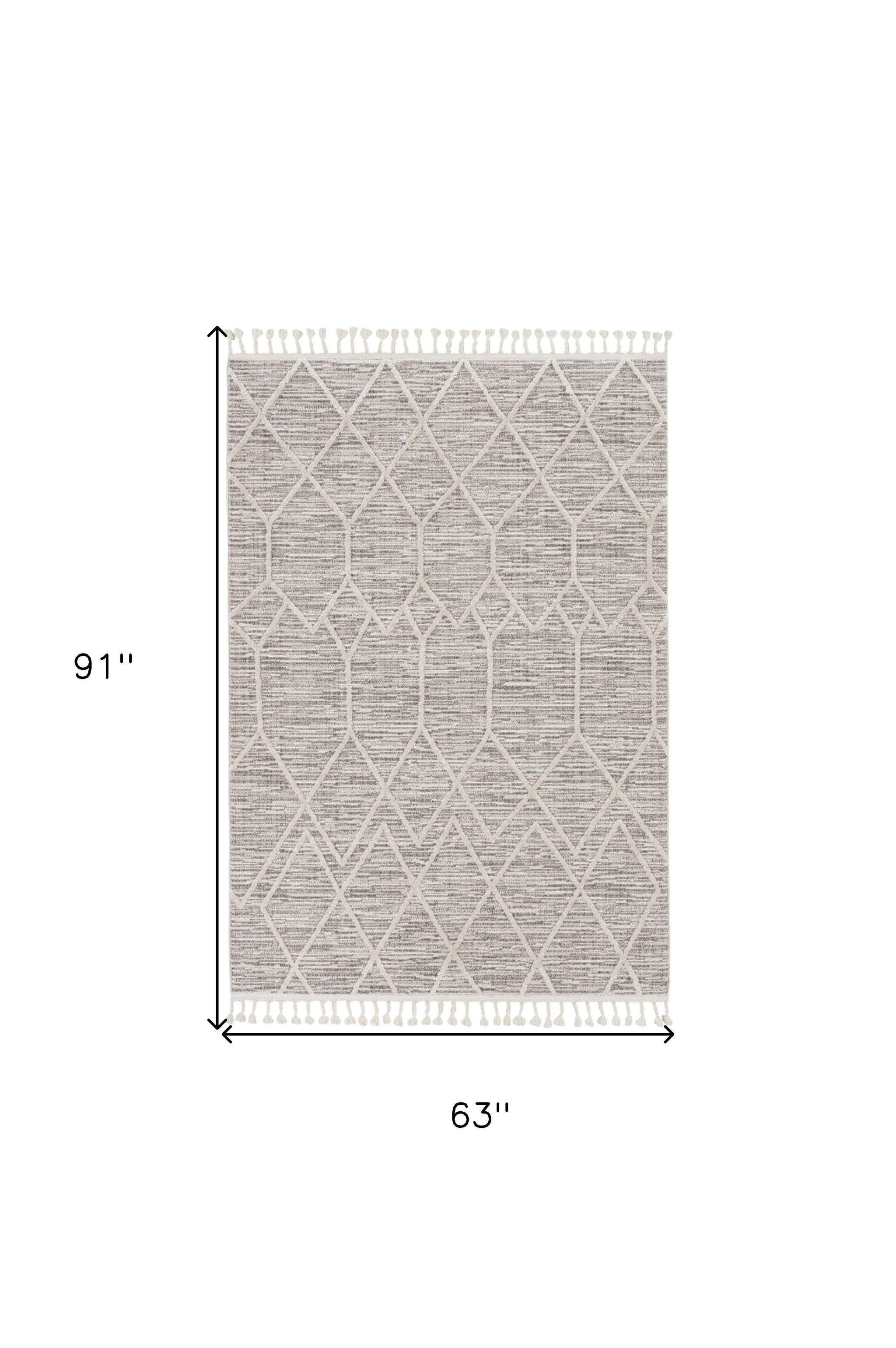 8'X11' Ivory Grey Machine Woven Geometric Indoor Area Rug