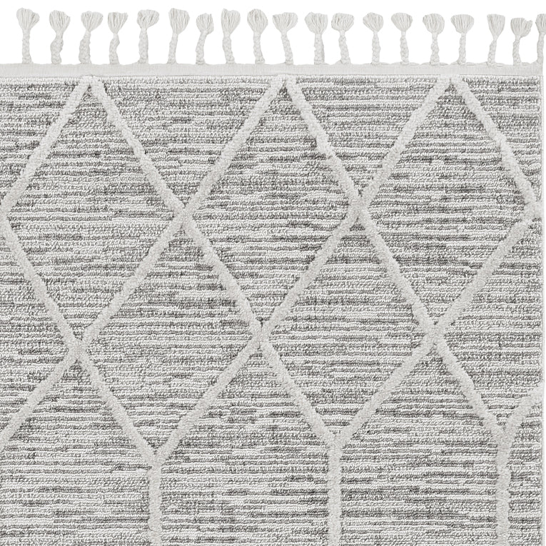 8'X11' Ivory Grey Machine Woven Geometric Indoor Area Rug