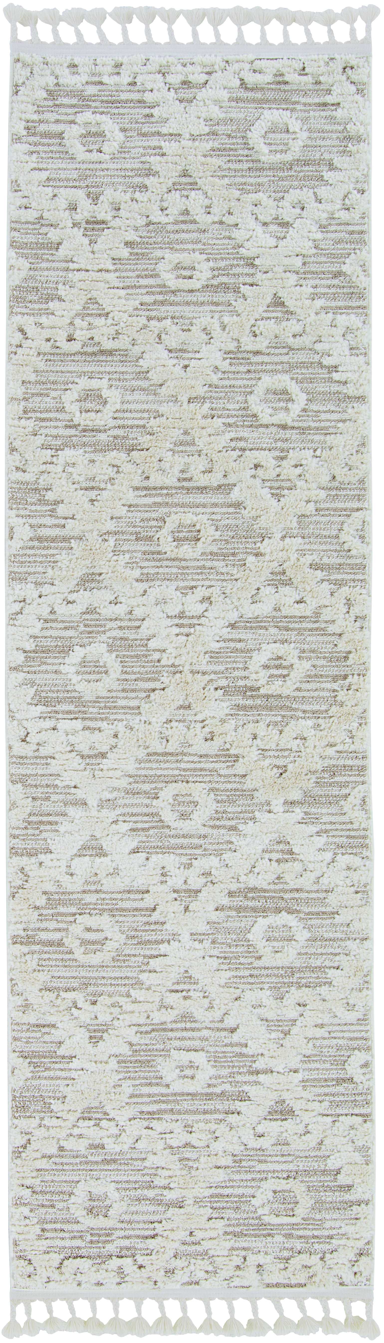 3' X 5' Ivory Beige Diamonds Area Rug With Fringe