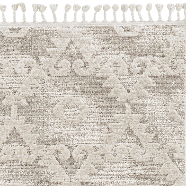 3' X 5' Ivory Beige Diamonds Area Rug With Fringe