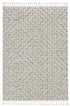 5'X8' Ivory Grey Machine Woven Geometric With Fringe Indoor Area Rug