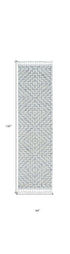 5'X8' Ivory Grey Machine Woven Geometric With Fringe Indoor Area Rug