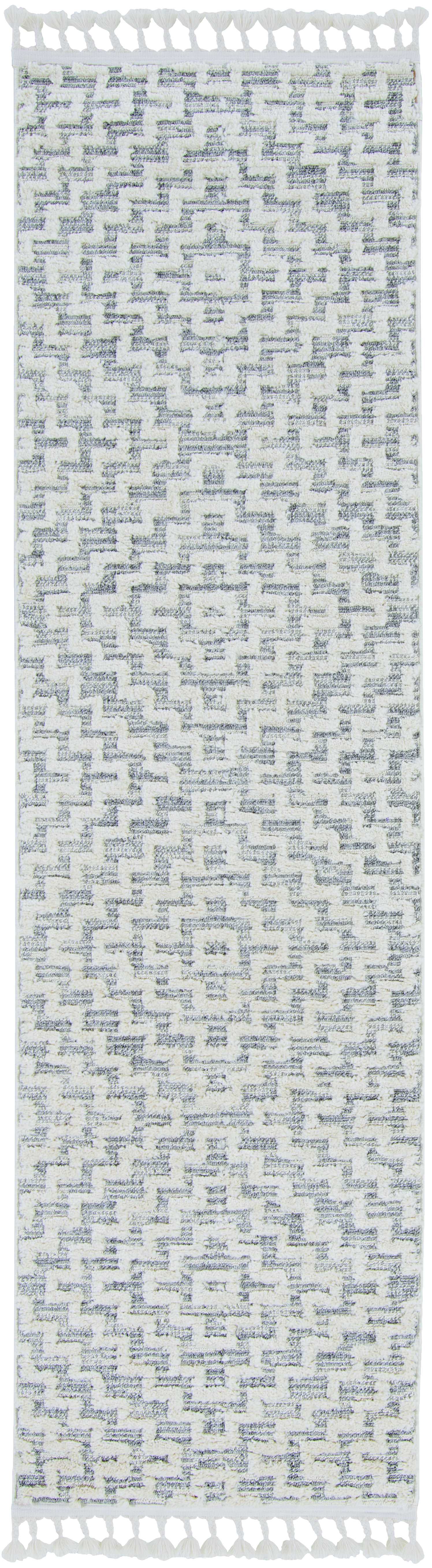 12'X15' Ivory Grey Machine Woven Diamond Pattern With Fringe Indoor Area Rug