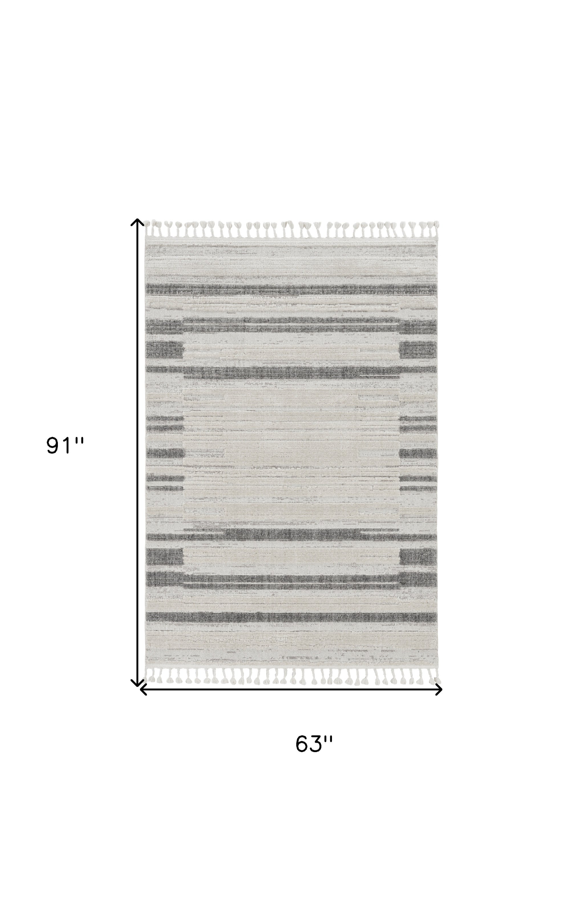 5' X 8' Ivory Or Grey Abstract Brushstrokes Indoor Area Rug With Fringe