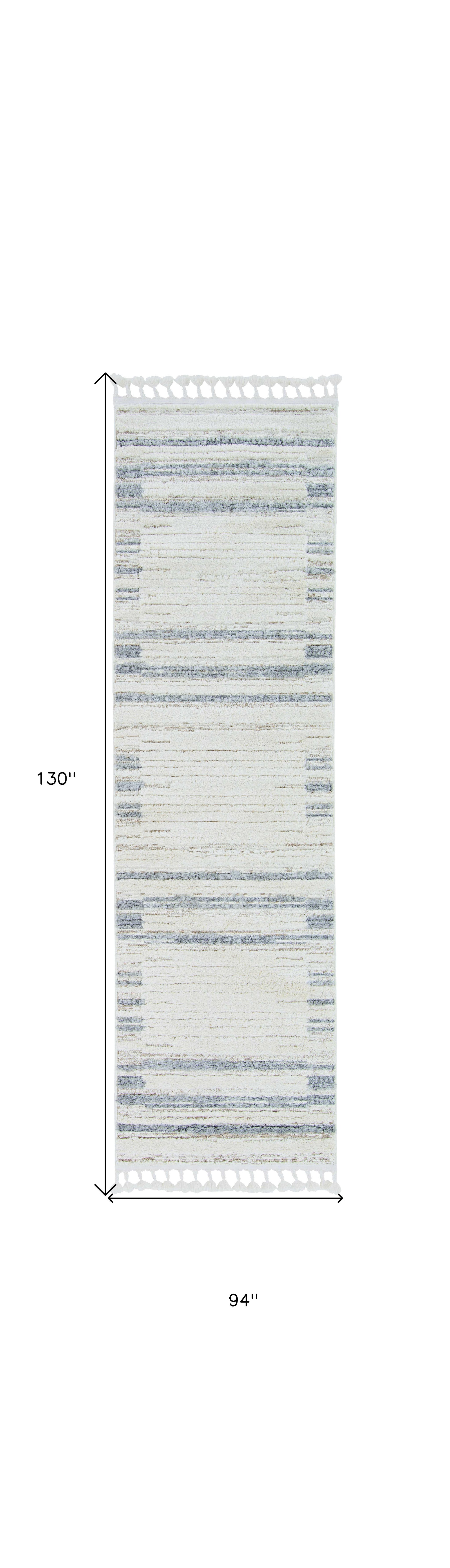 5' X 8' Ivory Or Grey Abstract Brushstrokes Indoor Area Rug With Fringe