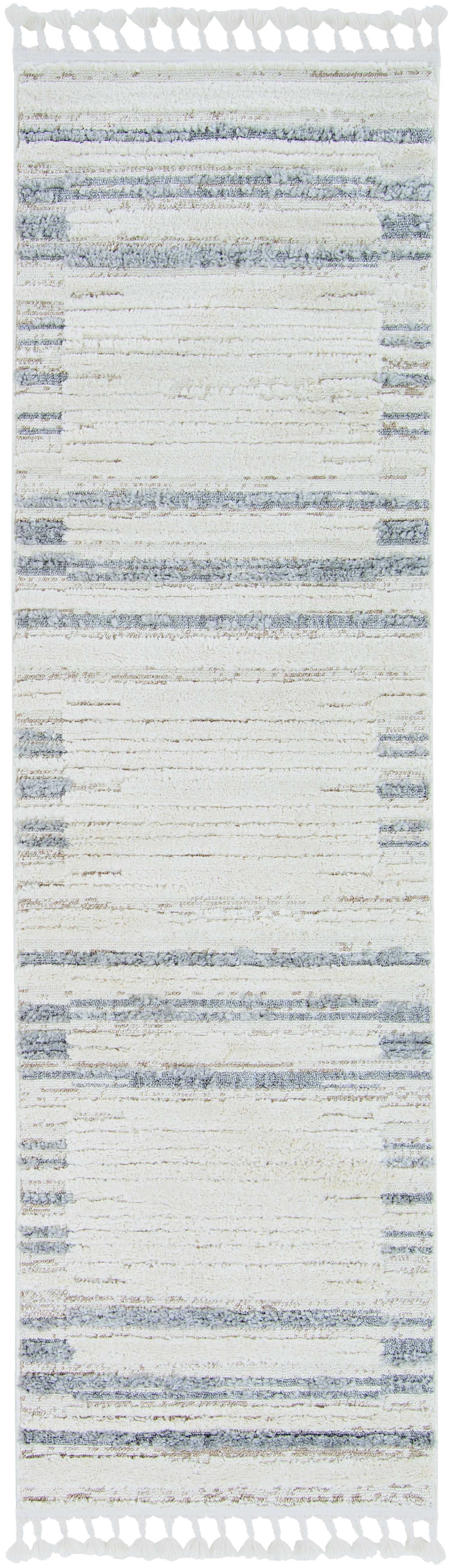 5' X 8' Ivory Or Grey Abstract Brushstrokes Indoor Area Rug With Fringe