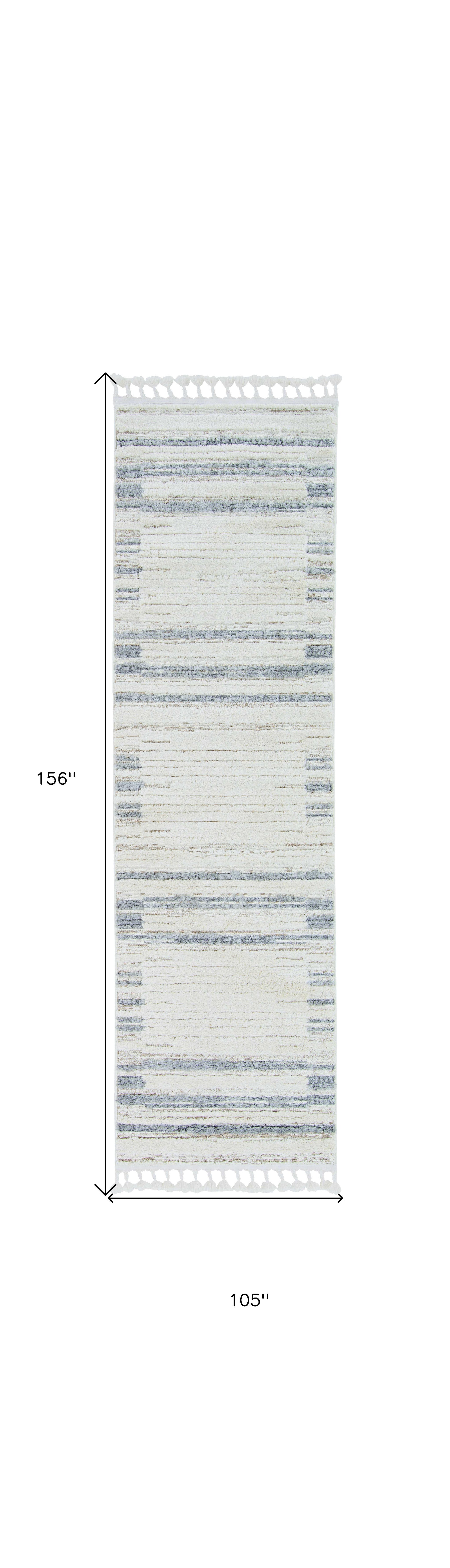 5' X 8' Ivory Or Grey Abstract Brushstrokes Indoor Area Rug With Fringe