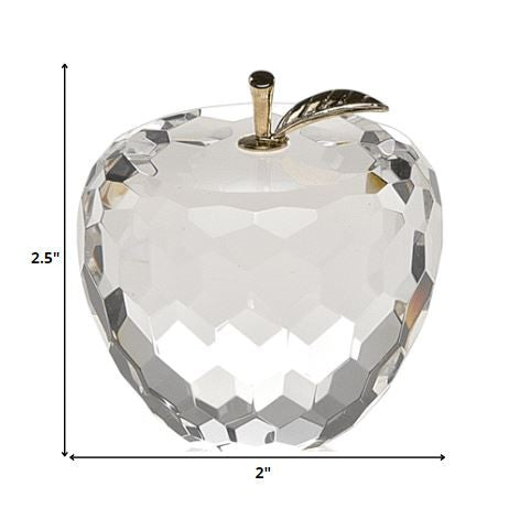 3" Clear and Gold Crystal Apple Tabletop Sculpture