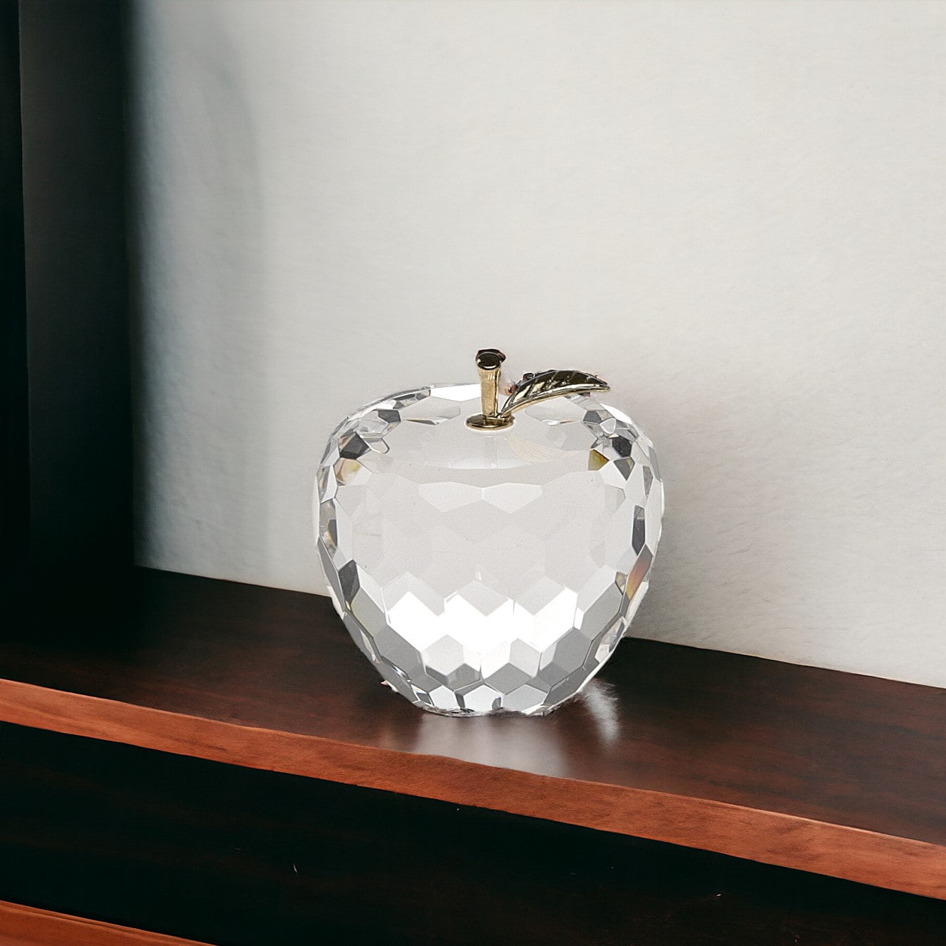 3" Clear and Gold Crystal Apple Tabletop Sculpture