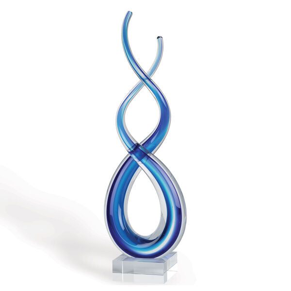 20" Clear and Blue Murano Glass Modern Abstract Tabletop Sculpture