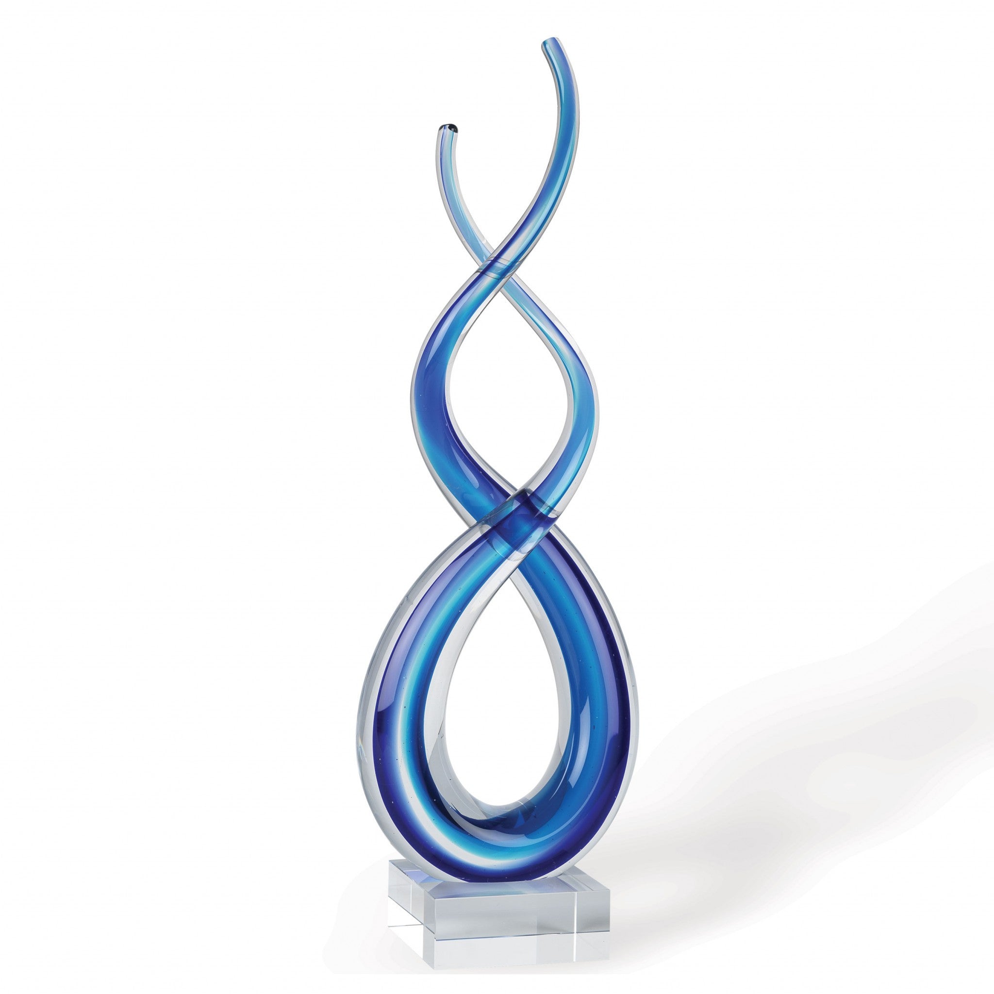 14" Clear and Blue Murano Glass Modern Abstract Tabletop Sculpture