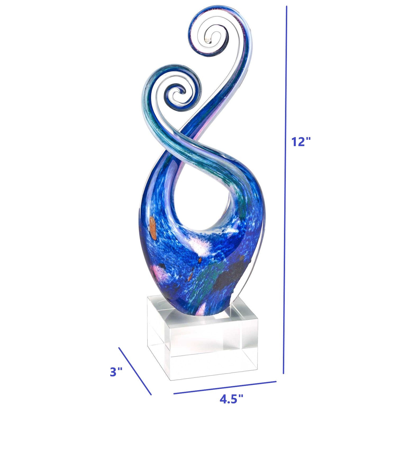 12" Blue and Green Murano Glass Modern Abstract Tabletop Sculpture