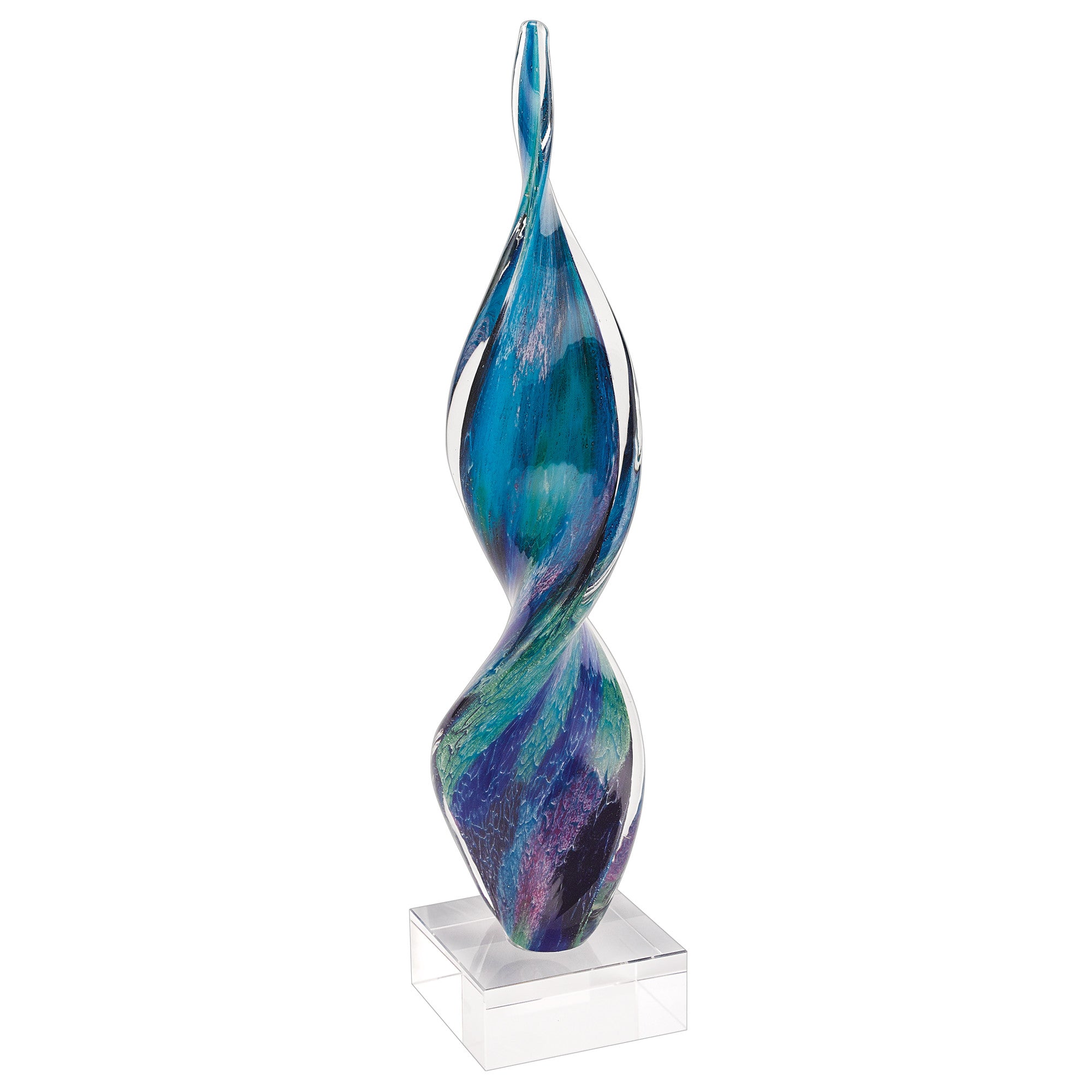 18" Blue and Green Murano Glass Modern Abstract Tabletop Sculpture