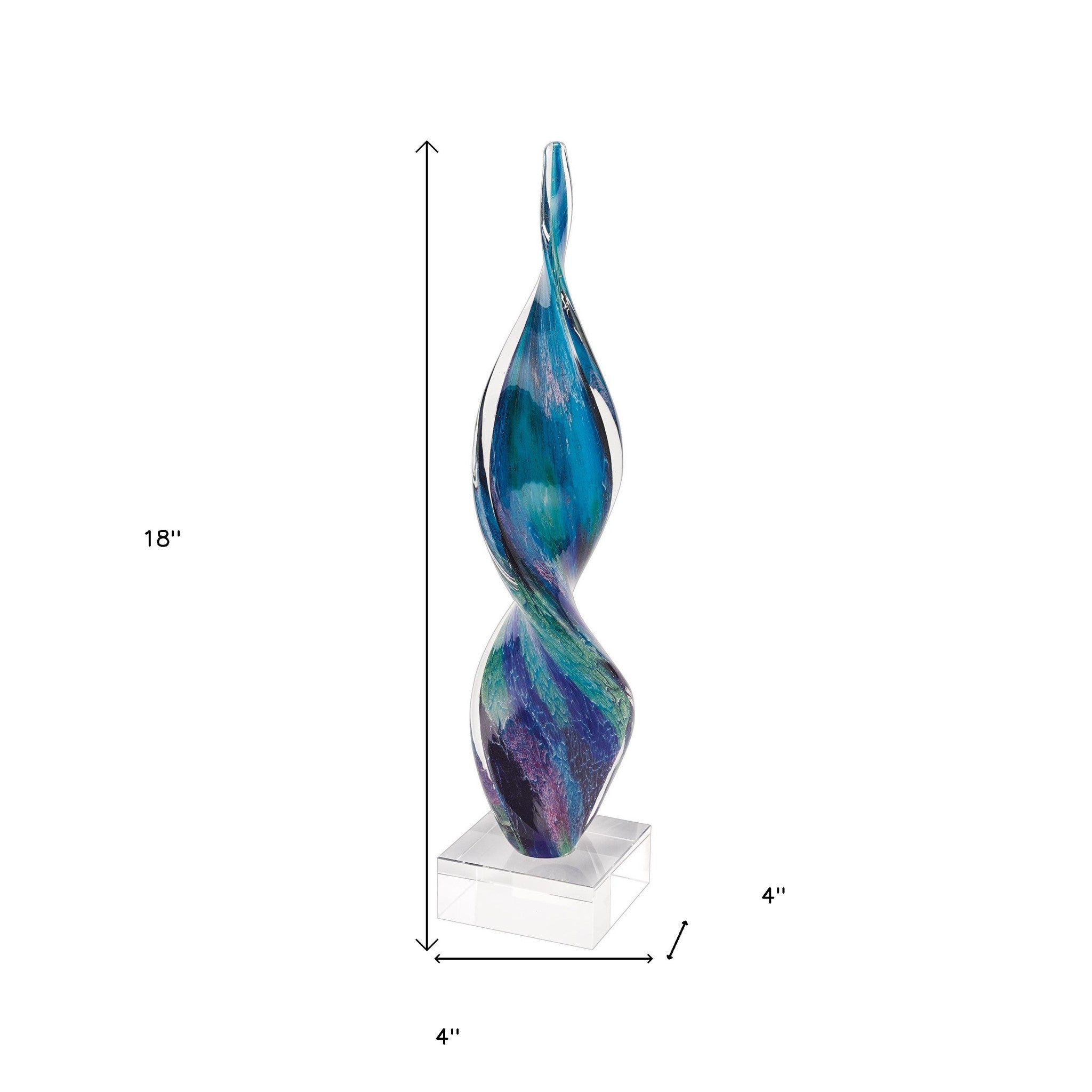 18" Blue and Green Murano Glass Modern Abstract Tabletop Sculpture