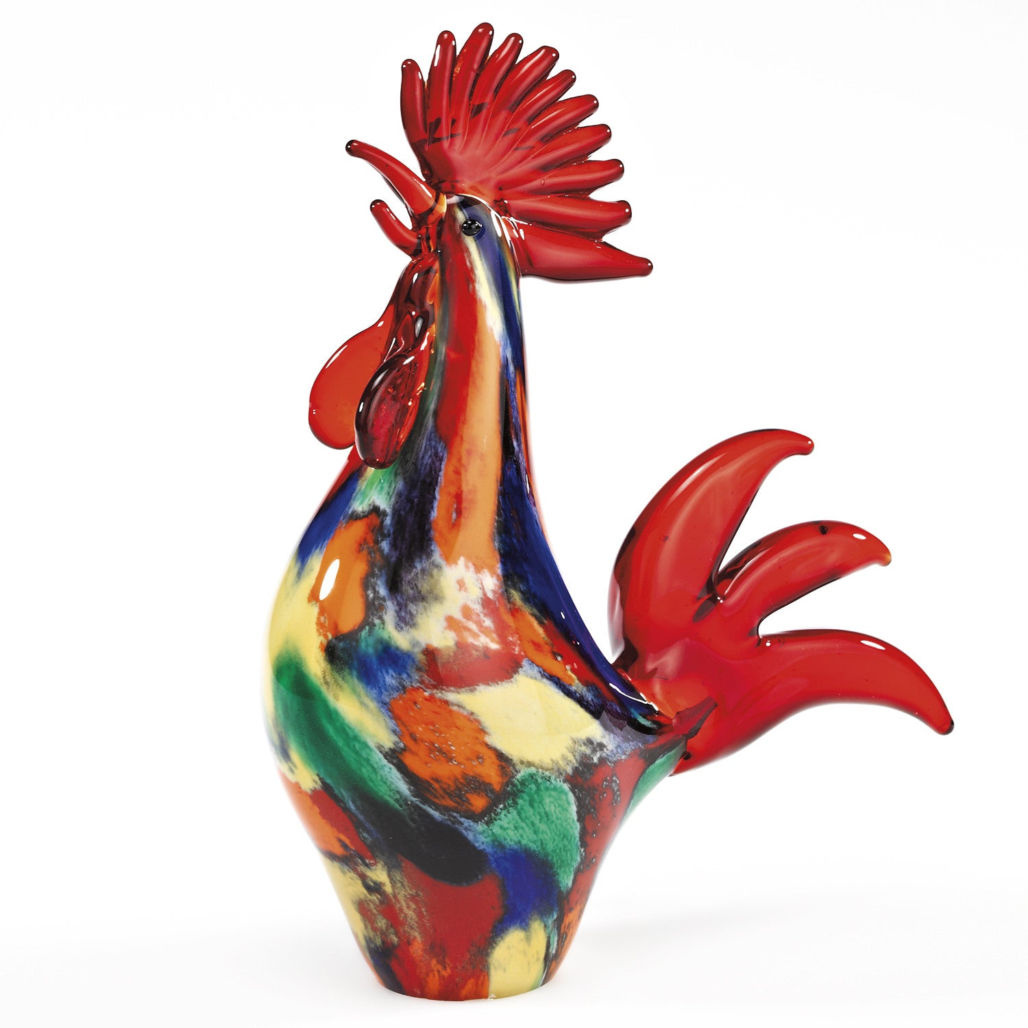 11" Red Murano Glass Rooster Figurine Tabletop Sculpture