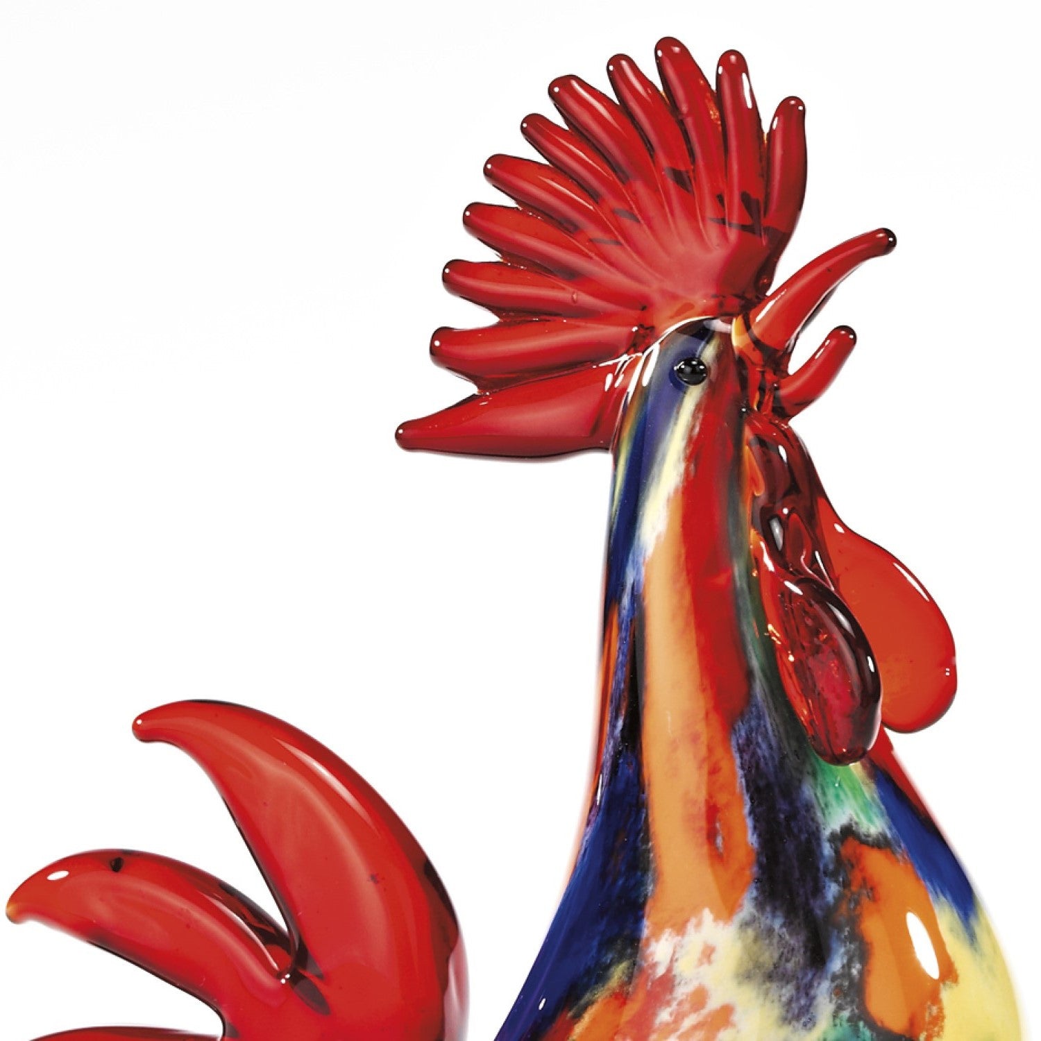 11" Red Murano Glass Rooster Figurine Tabletop Sculpture