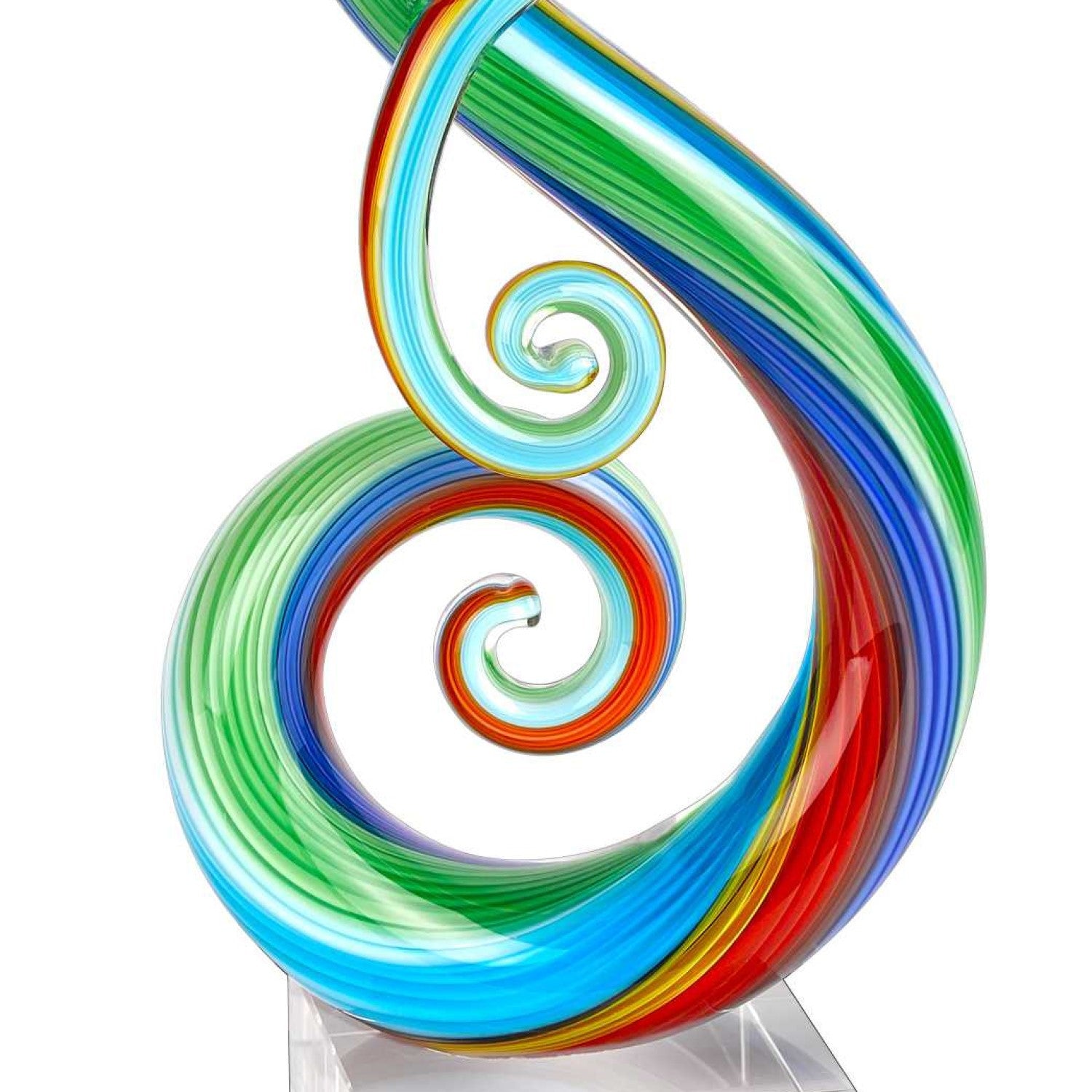 12" Clear and Rainbow Murano Glass Modern Abstract Tabletop Sculpture